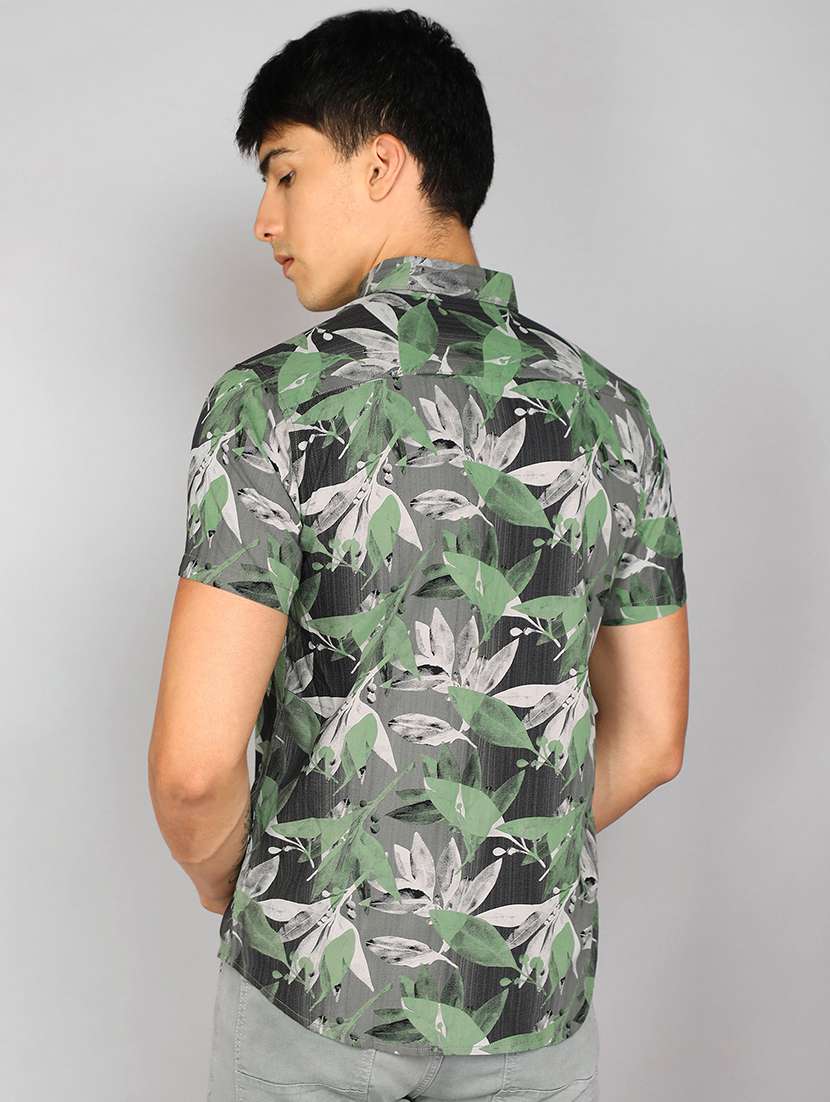 men green leafy print rayon regular casual shirt - 20333458 -  Standard Image - 2