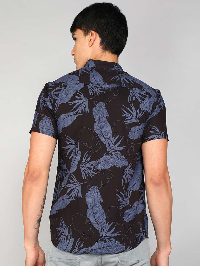 men black tropical print viscose casual shirt - 20333466 -  Standard Image - 2