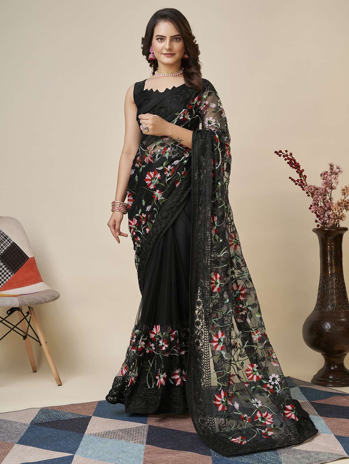women's embroidered saree with blouse