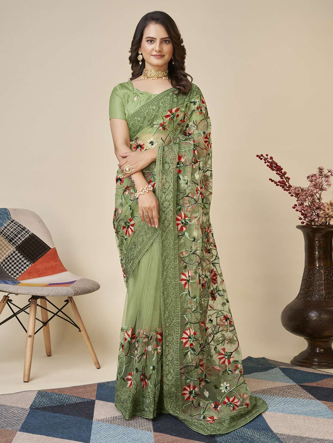 women's embroidered saree with blouse