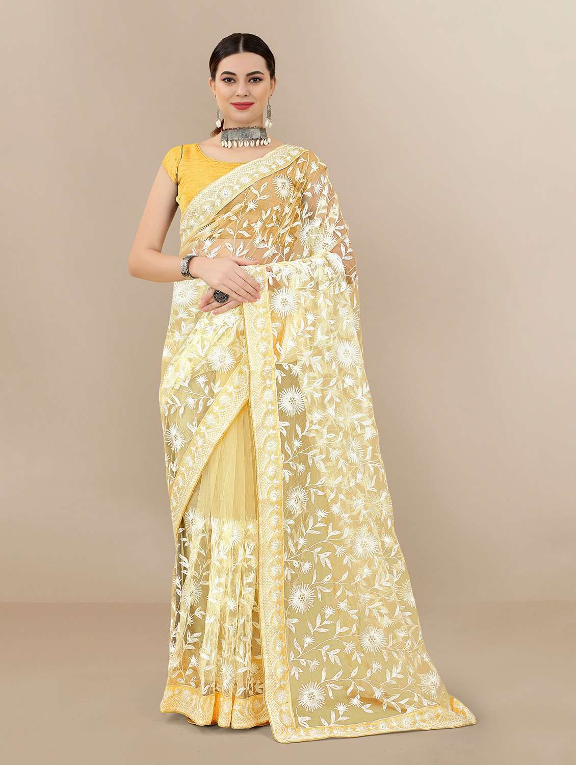 women's embroidered saree with blouse