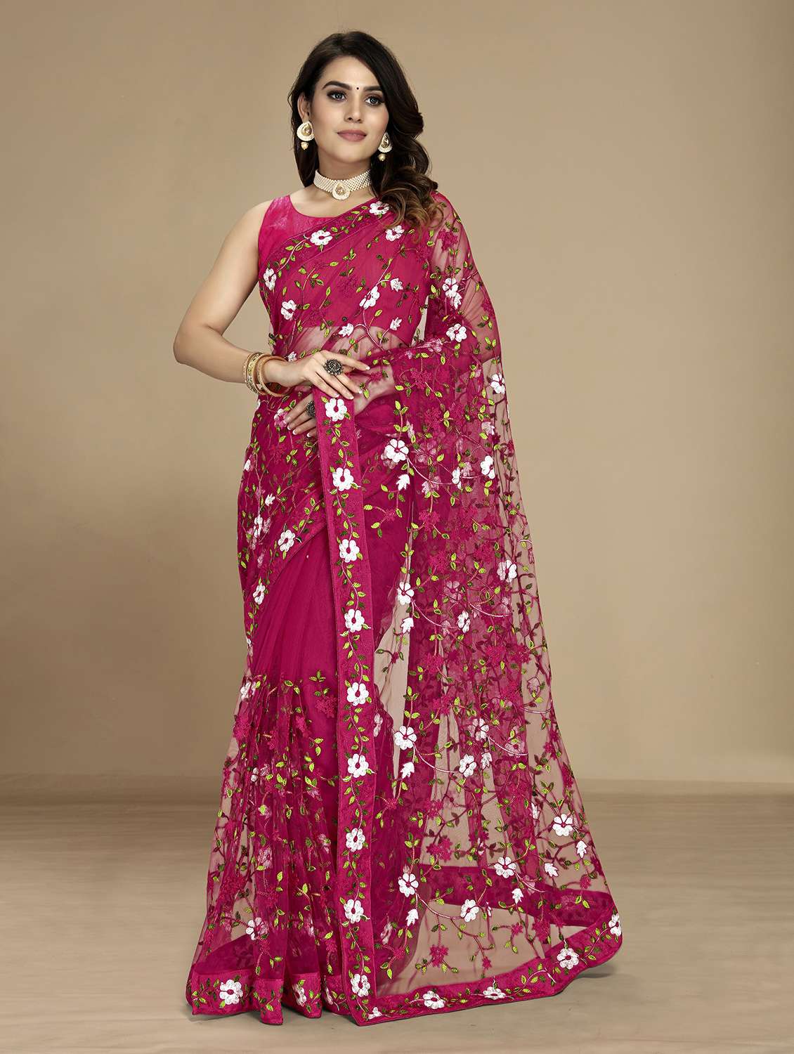 women's embroidered saree with blouse