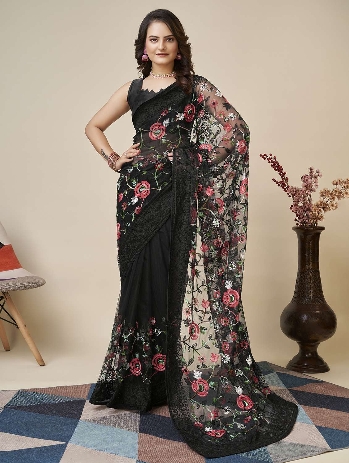 women's embroidered saree with blouse
