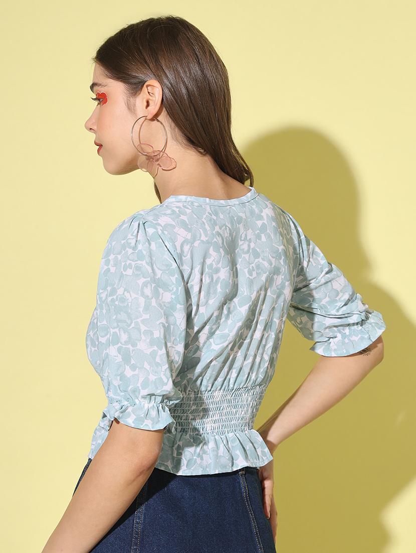 women blue georgette blouson top - 20334515 - Standard Image - 2