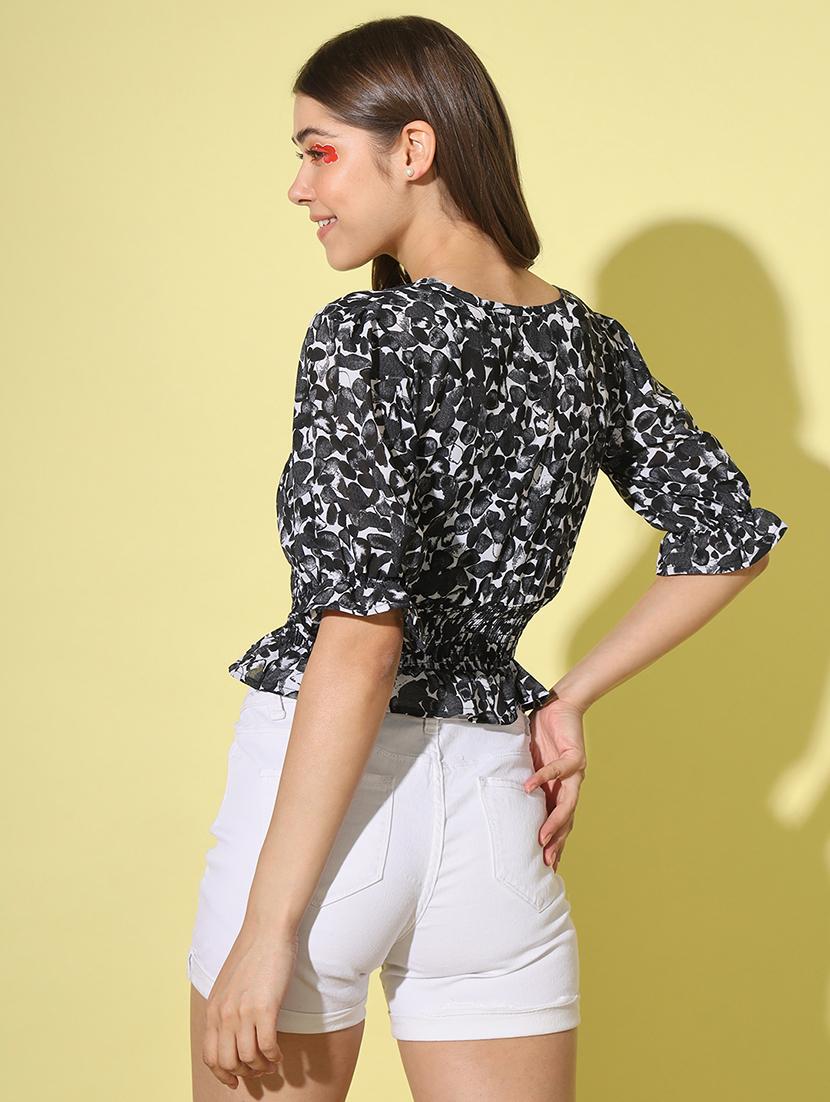 black floral print blouson top - 20334517 - Standard Image - 2