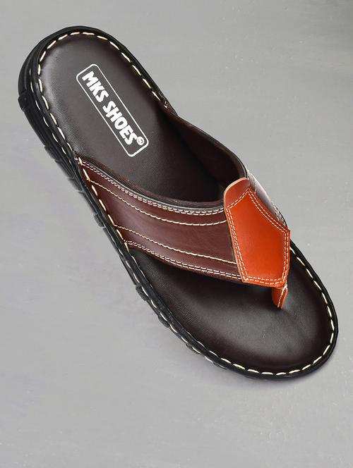 brown leather toe separator slippers - 20334633 - Standard Image - 0