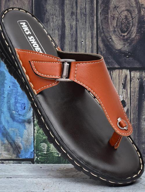tan leather toe separator slippers - 20334636 - Standard Image - 0