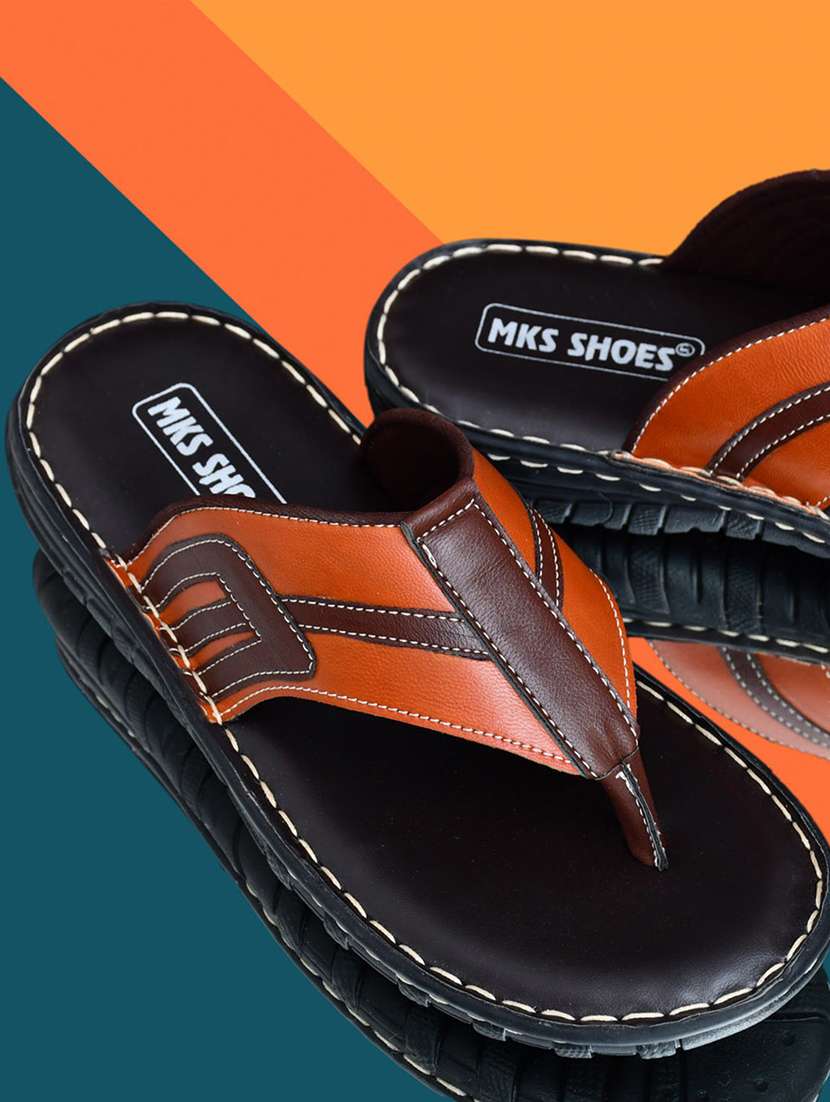 tan leather toe separator slippers