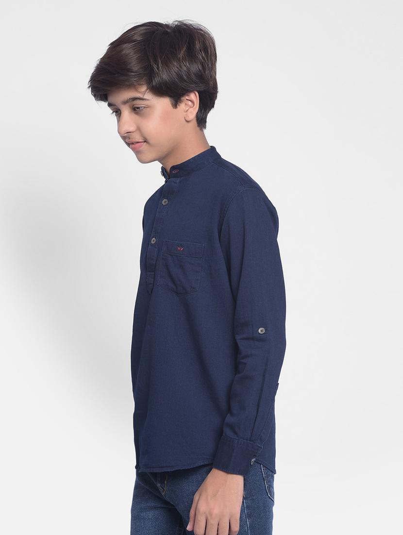 boys mandarin neck solid short kurta - 20334889 - Standard Image - 2