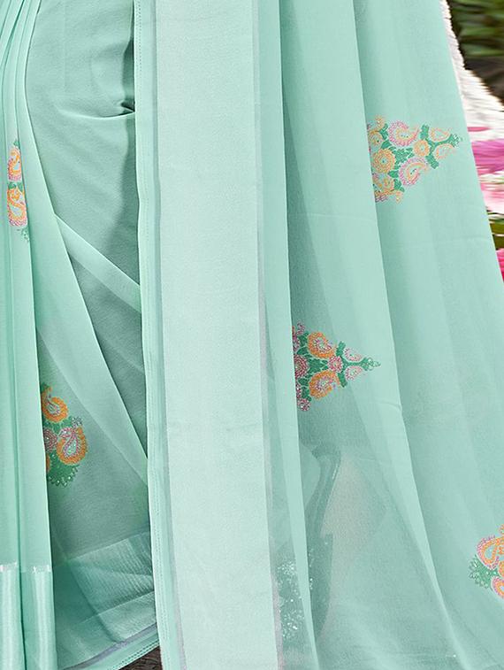 ai aqua colored printed saree with blouse - 20334935 - Standard Image - 2