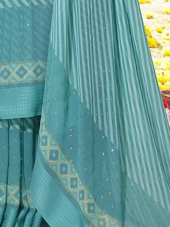 turquoise colored printed saree with blouse - 20334968 - Standard Image - 2
