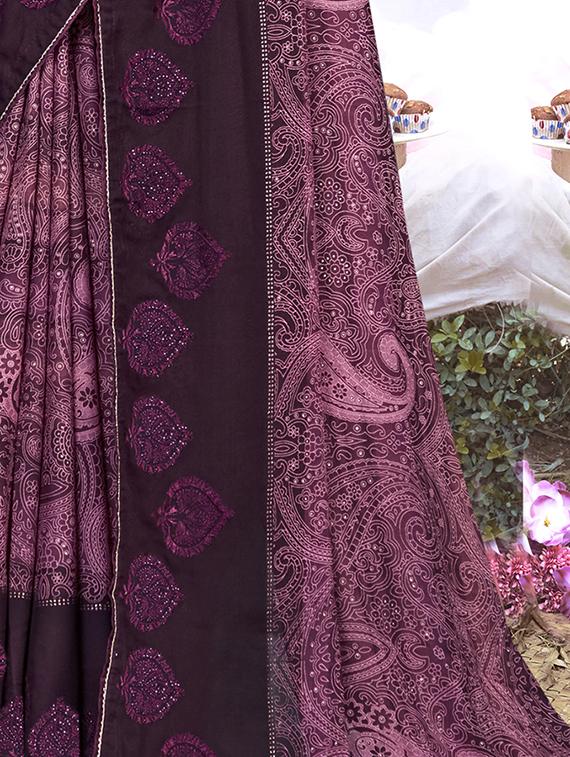 purple colored printed saree - 20335358 - Standard Image - 2
