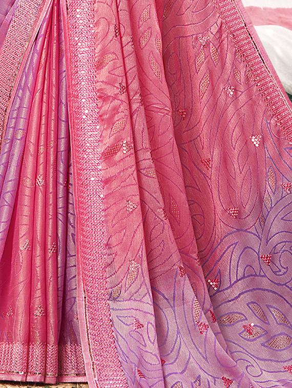 pink colored emblished saree with blouse - 20335375 - Standard Image - 2