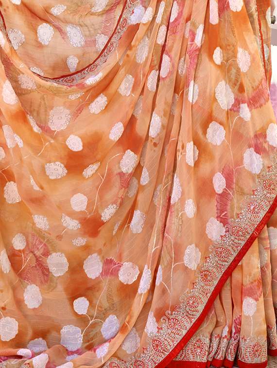 women's floral orange colored saree with blouse - 20335393 -  Standard Image - 2