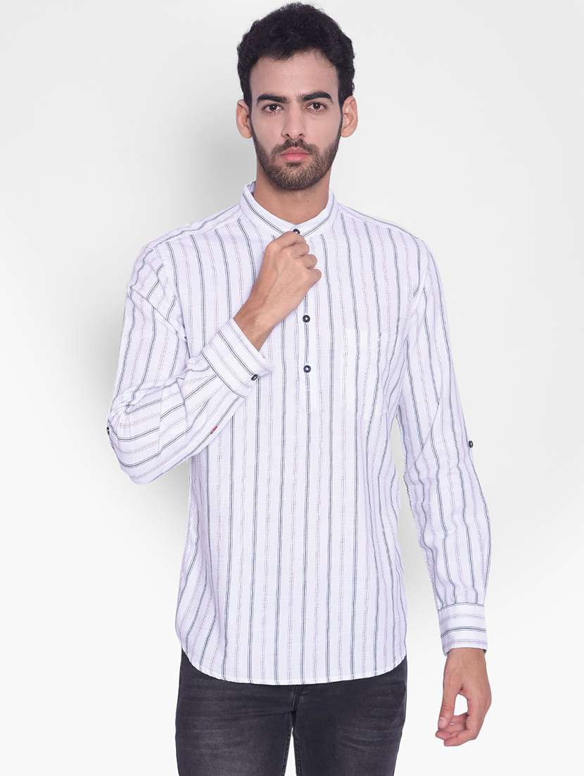 men white stripes cotton short kurta