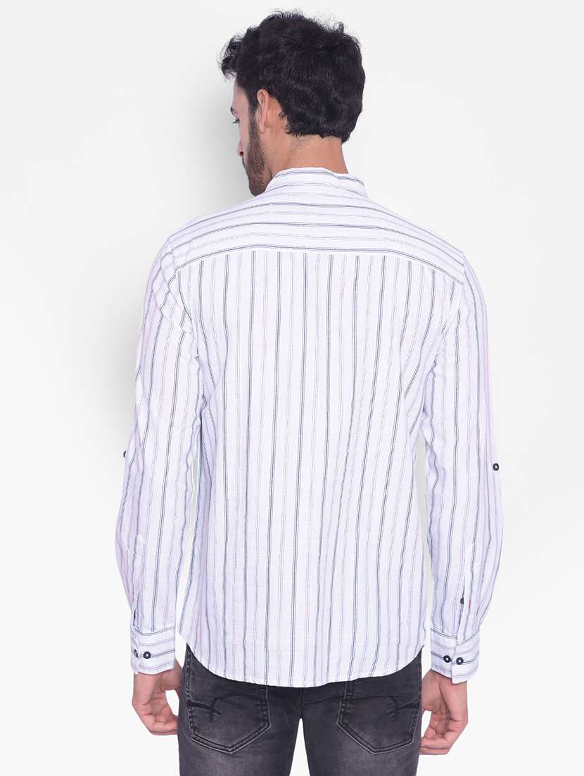 men white stripes cotton short kurta - 20335425 - Standard Image - 2