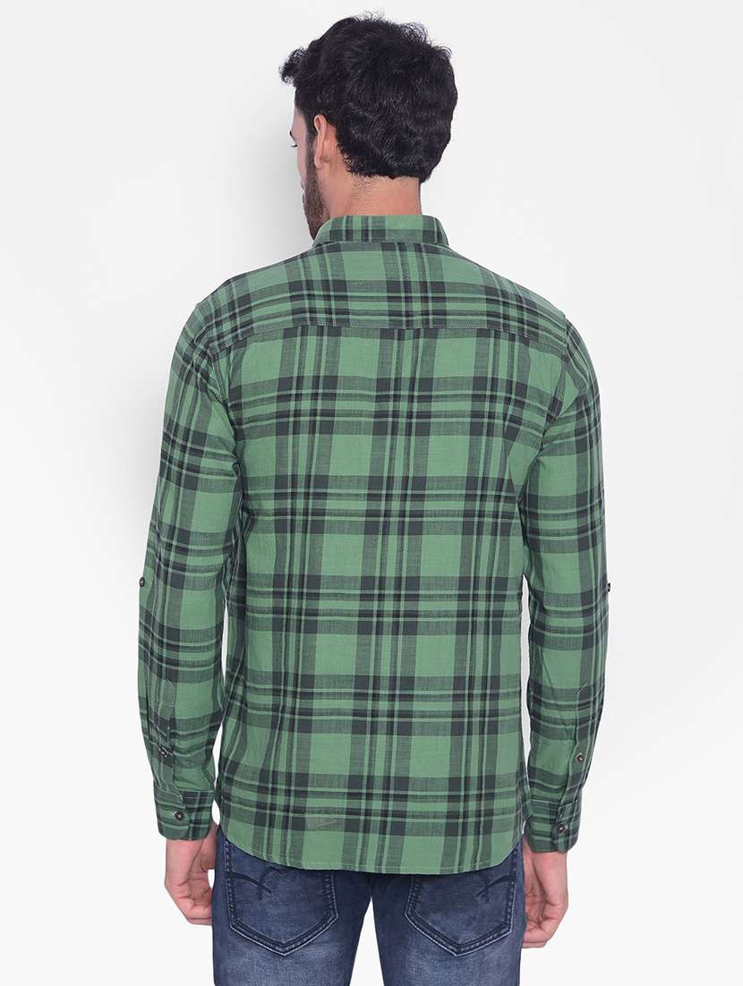 men green checks cotton short kurta - 20335428 -  Standard Image - 2