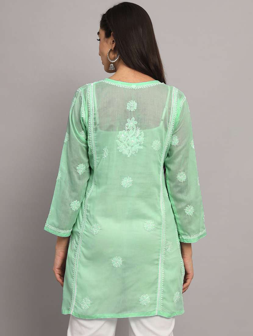 neon chikankari embroidered short kurti - 20335480 -  Standard Image - 2
