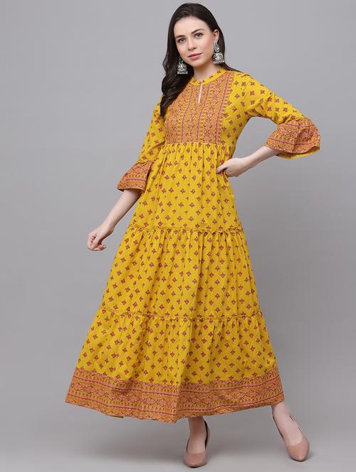 mustard colored flared kurta - 20335481 - Standard Image - 0
