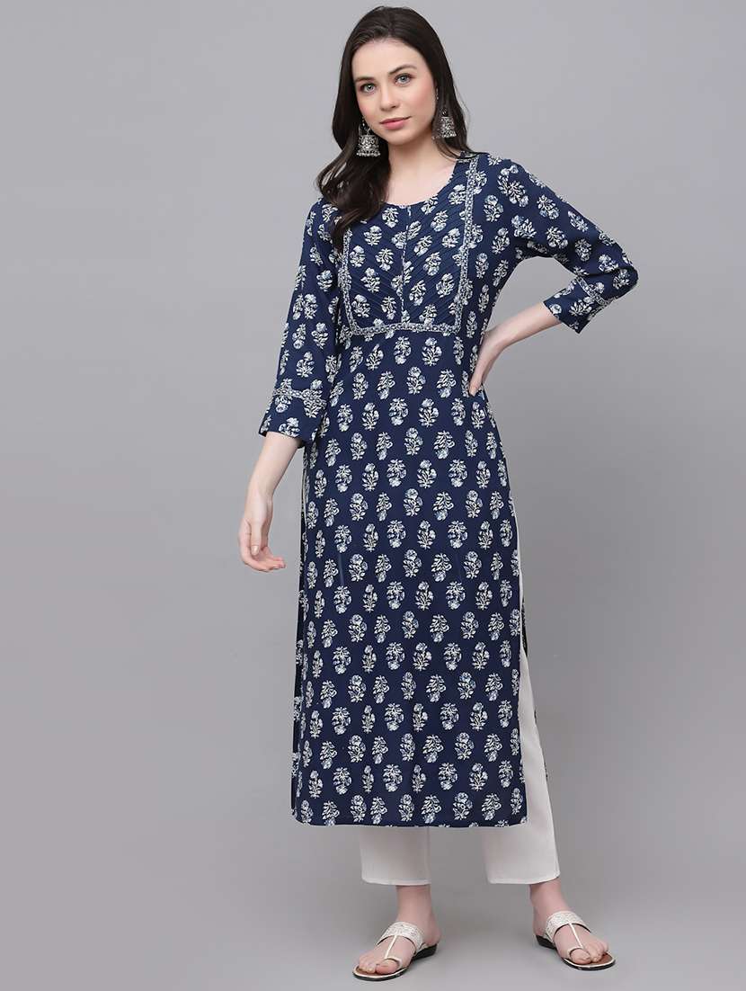 blue colored straight kurta