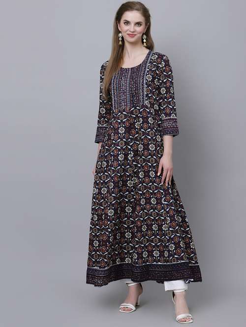 black colored a-line kurta - 20335517 - Standard Image - 0