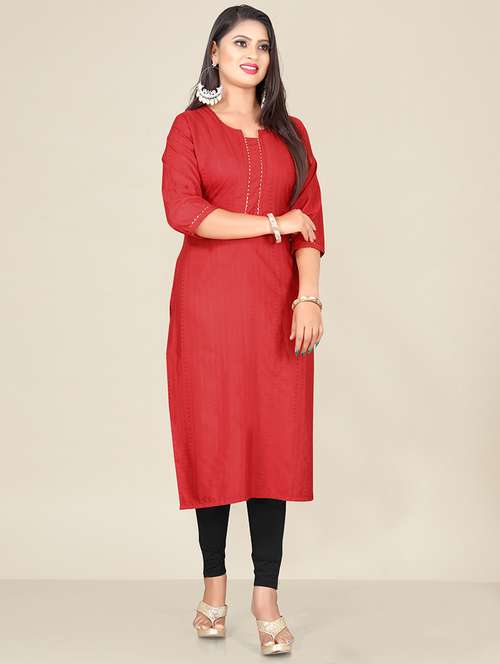 red colored straight kurta - 20335700 - Standard Image - 0
