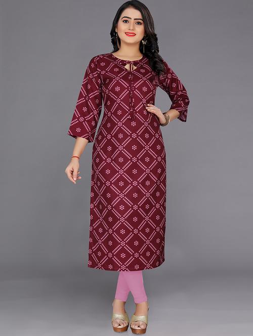 maroon colored straight kurta - 20335710 - Standard Image - 0