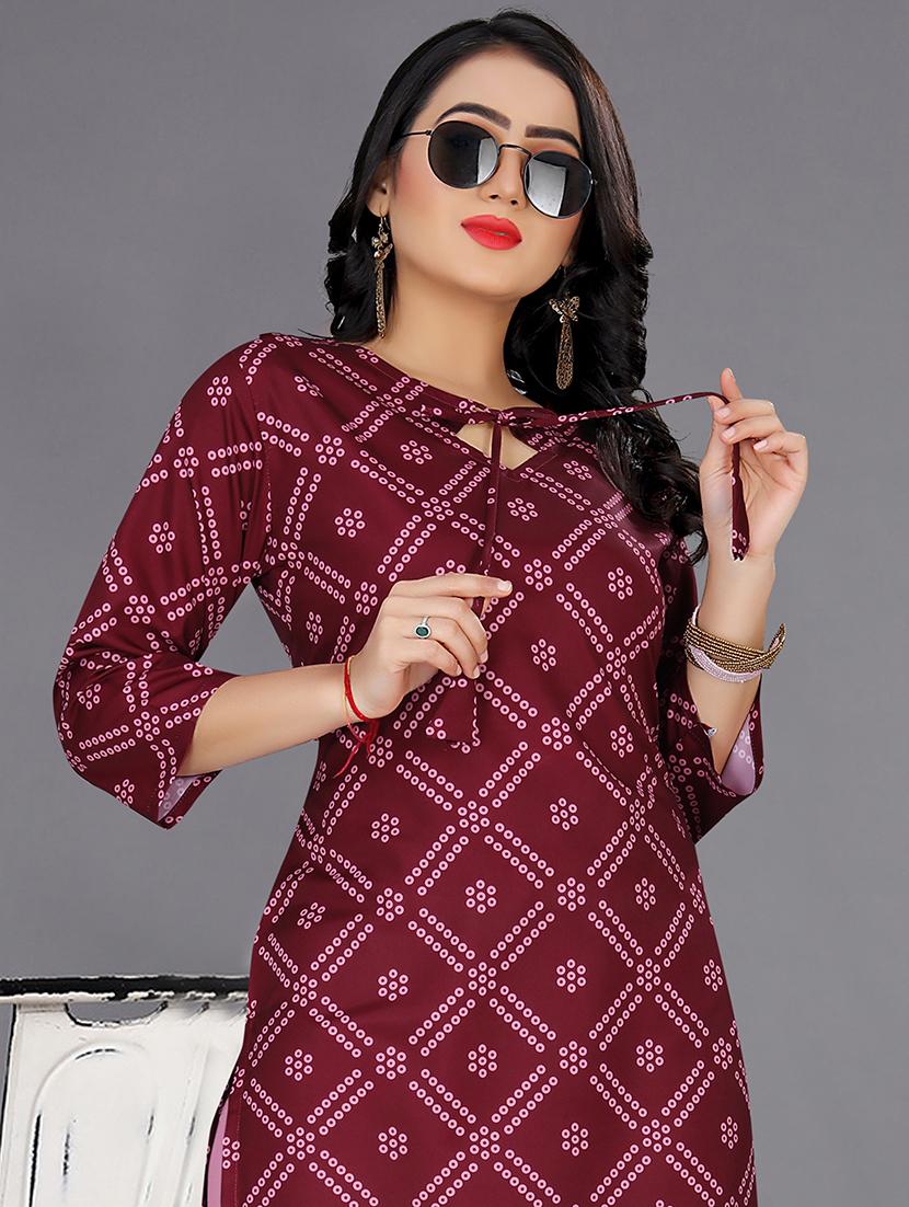maroon colored straight kurta - 20335710 - Standard Image - 2
