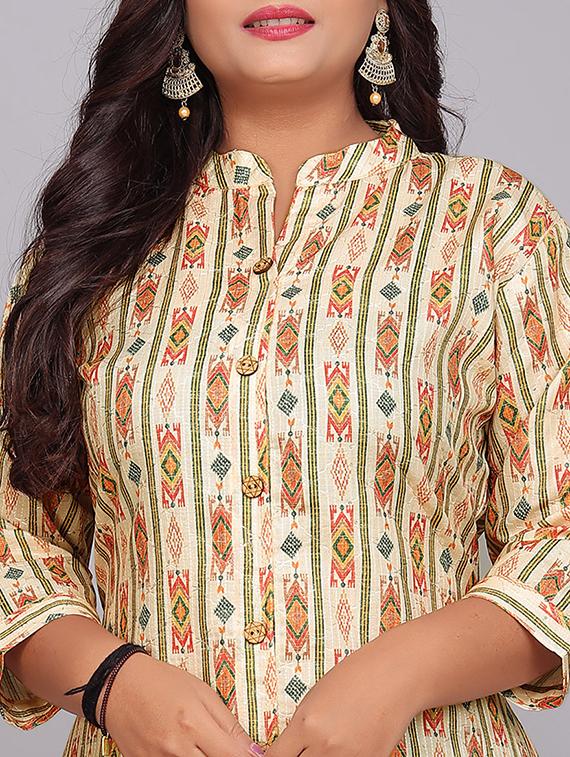 beige colored straight kurta - 20335730 - Standard Image - 2