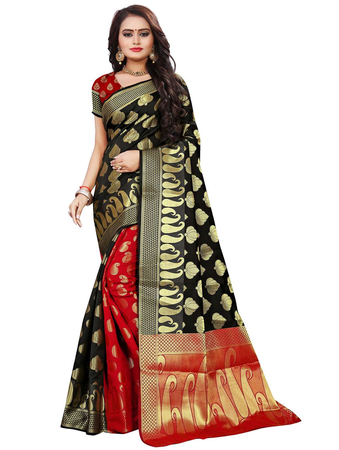 black colored banarasi  saree with blouse