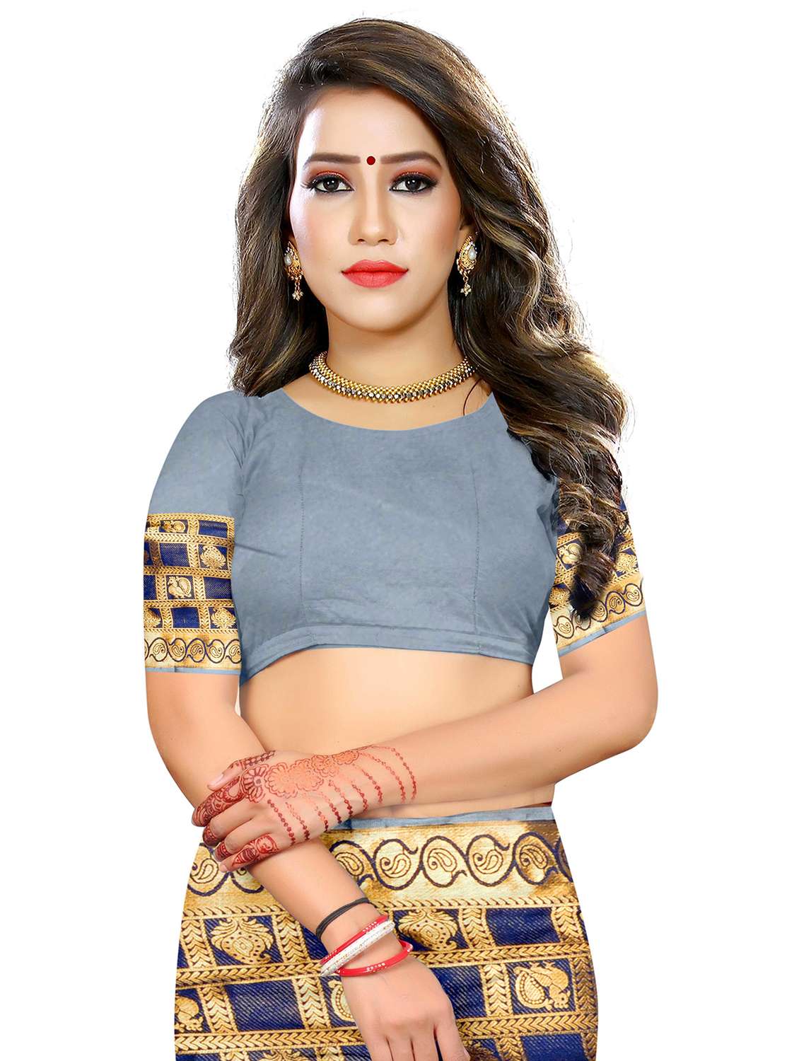women solid with bordered saree with blouse - 20336220 -  Standard Image - 2
