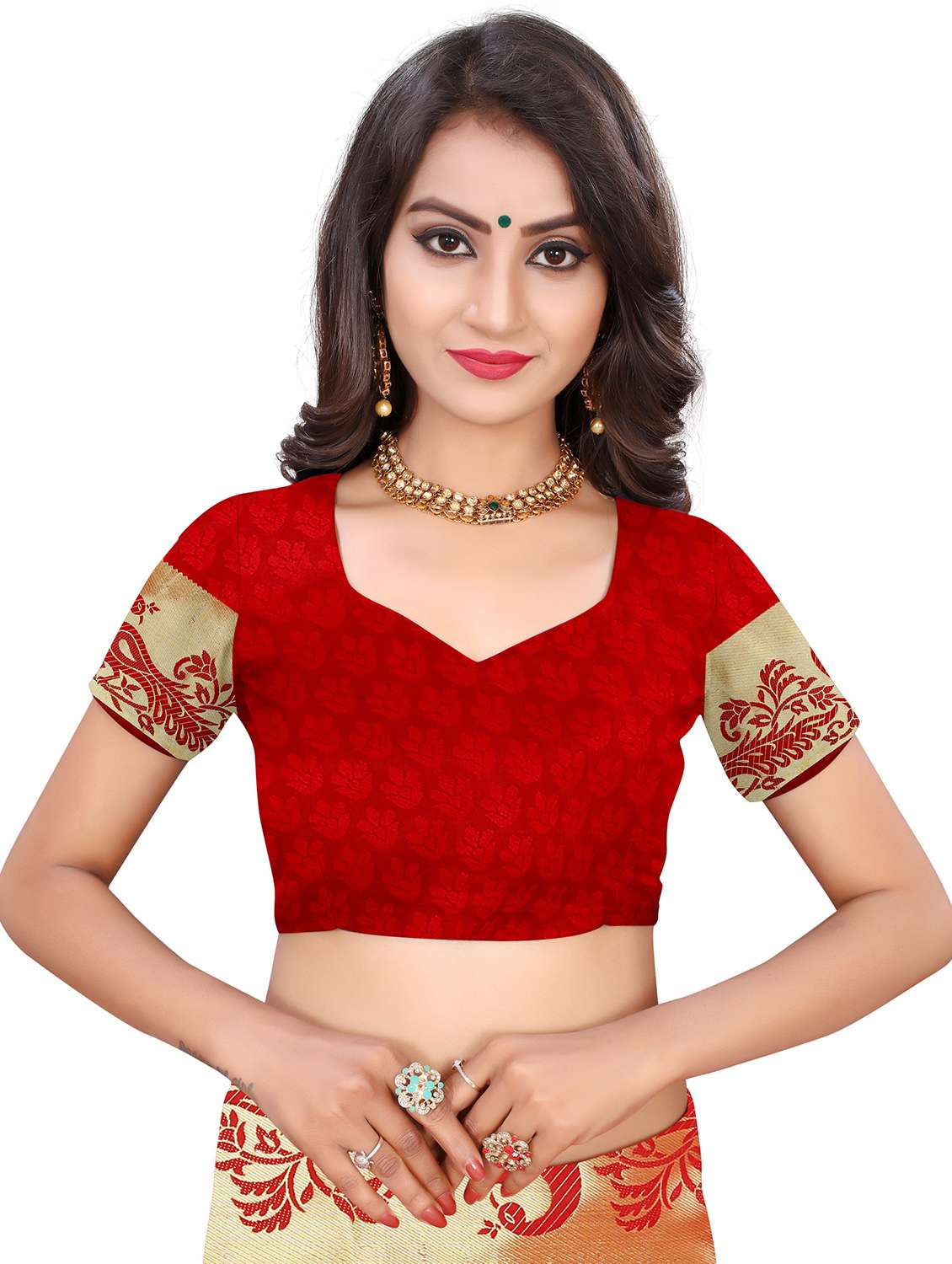 women's self design red colored saree with blouse - 20336232 -  Standard Image - 2