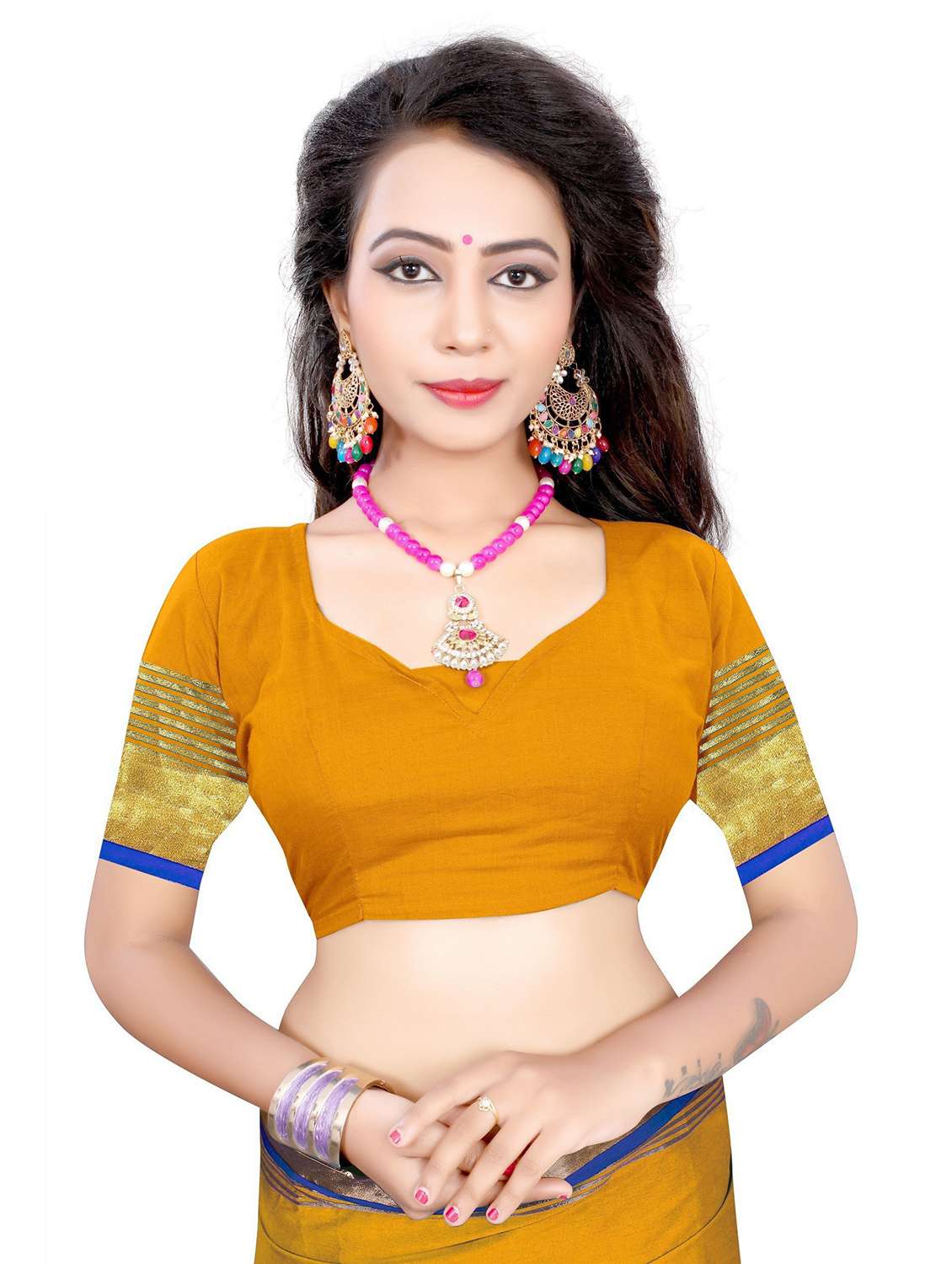 women's bordered yellow colored saree with blouse - 20336273 -  Standard Image - 2