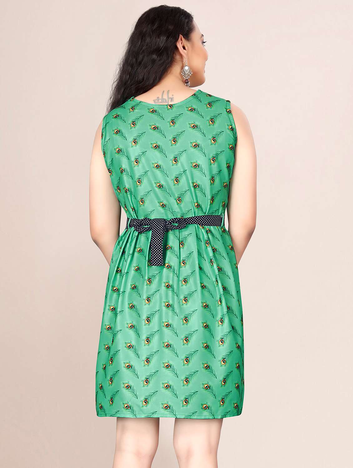 green sweetheart neck belted dress - 20336302 - Standard Image - 2