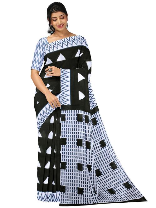 women's geometric black colored saree with blouse - 20336645 - Standard Image - 0