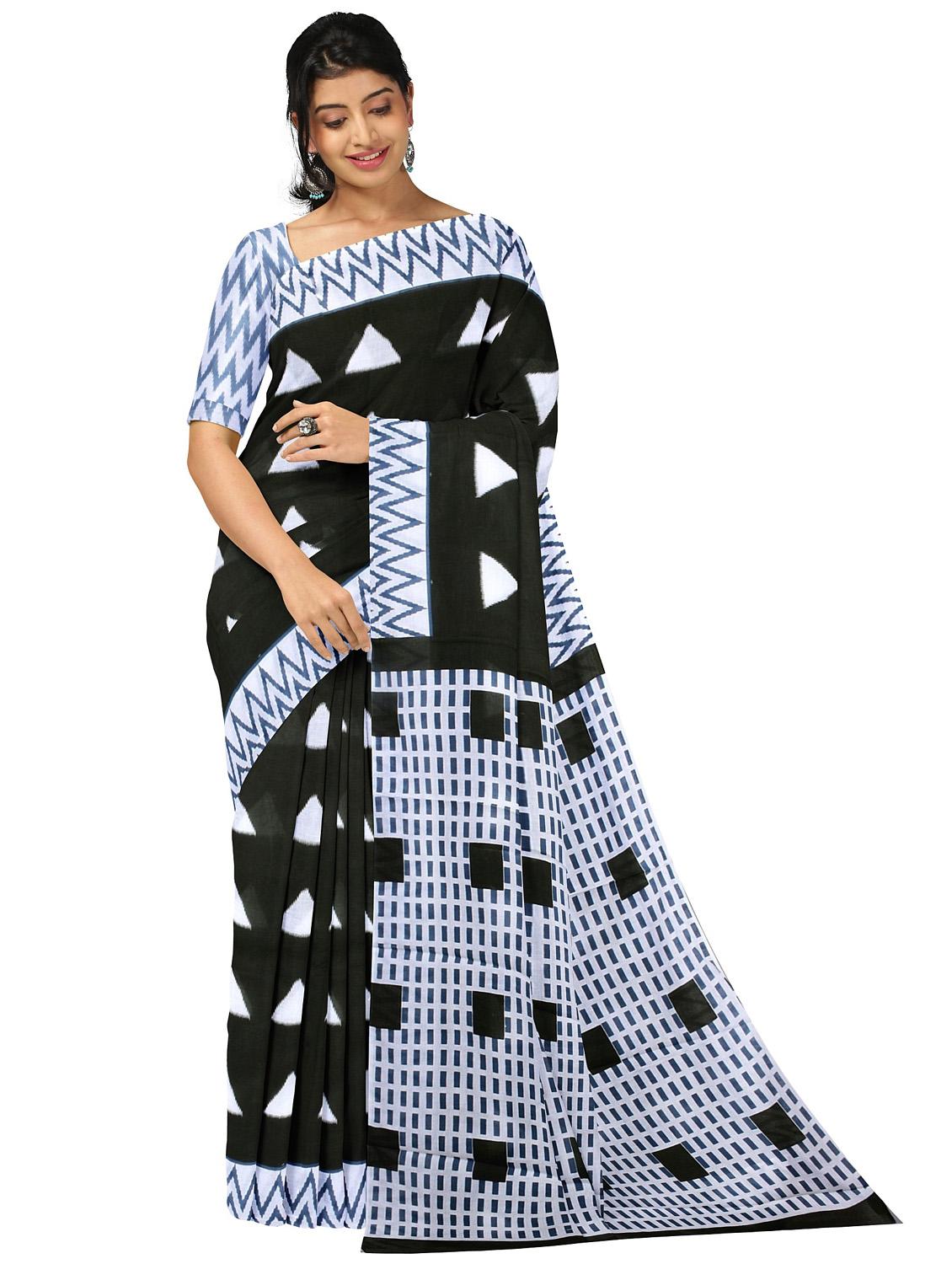 women's geometric black colored saree with blouse - 20336645 - Zoom Image - 0