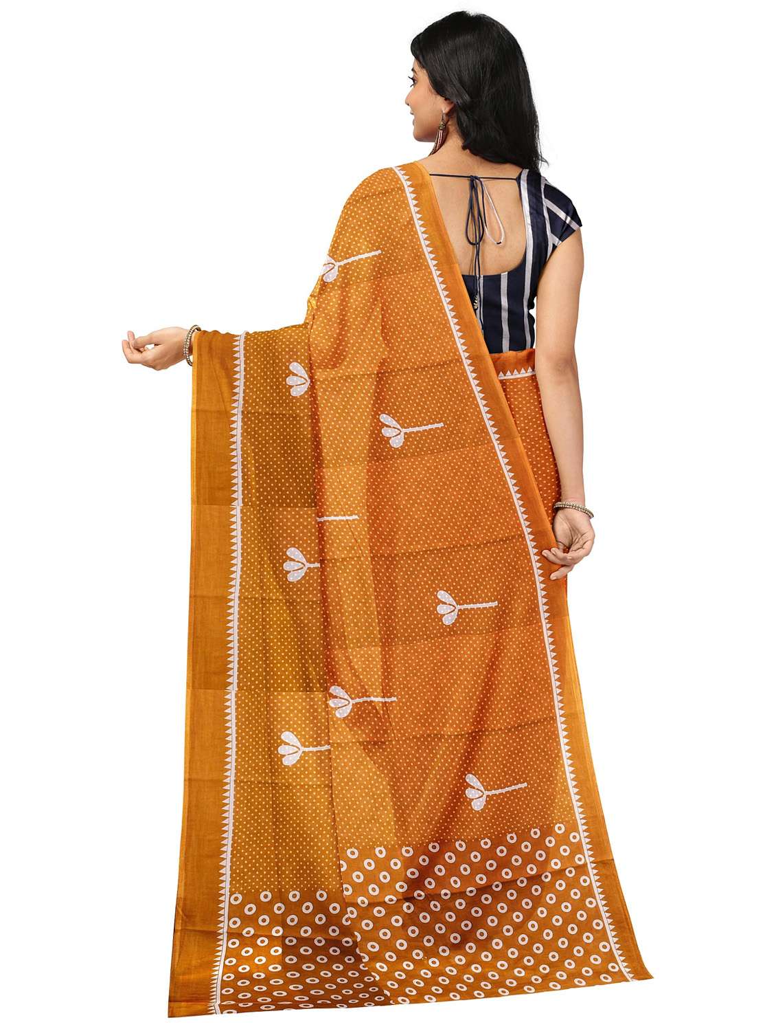 women's printed orange colored saree with blouse - 20336757 - Standard Image - 2