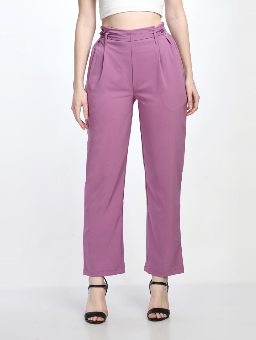 purple lycra blend pleated trouser - 20340881 - Zoom Image - 0