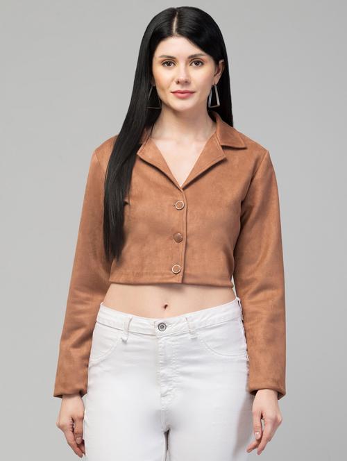 women solid faux leather summer jacket - 20340911 -  Standard Image - 0