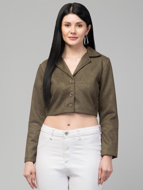 women solid faux leather summer jacket - 20340915 -  Standard Image - 0