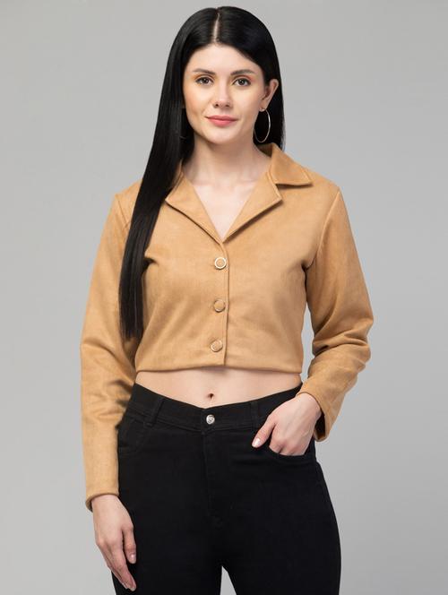 women solid faux leather summer jacket - 20340918 - Standard Image - 0