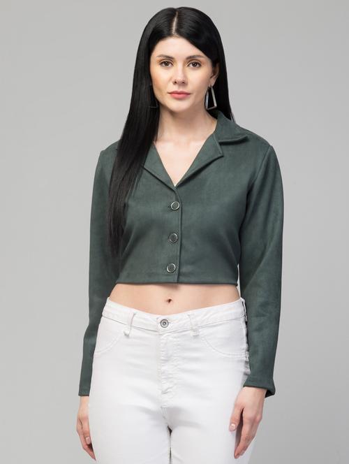 women solid faux leather summer jacket - 20340919 -  Standard Image - 0