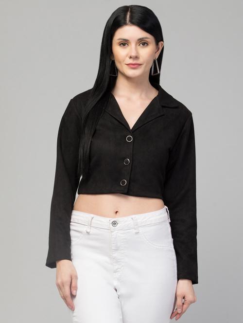 women solid faux leather summer jacket - 20340920 -  Standard Image - 0