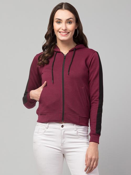 women maroon fleece summer jacket - 20340937 -  Standard Image - 0