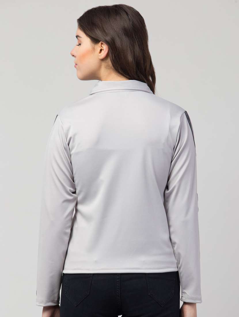 women grey cotton blend regular top - 20340963 - Standard Image - 2