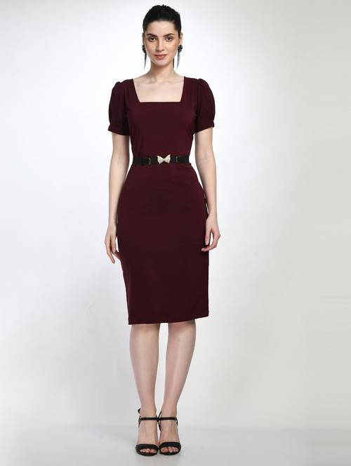 purple solid puff sleeves dress - 20341041 -  Standard Image - 0