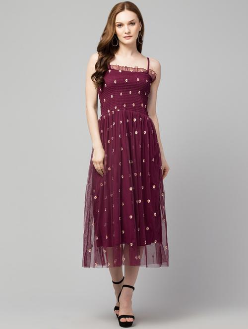 purple solid with worl shoulder strap dress - 20341057 - Standard Image - 0