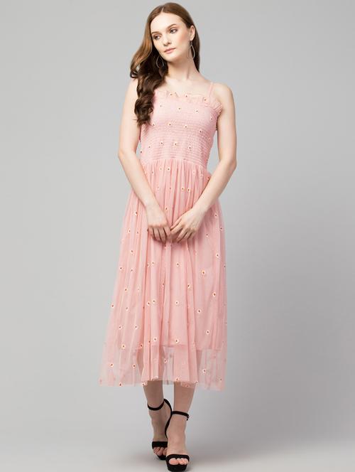 pink solid with worl shoulder strap dress - 20341060 -  Standard Image - 0