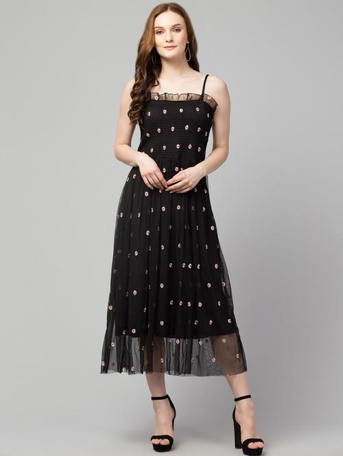 black solid with worl shoulder strap dress - 20341063 - Standard Image - 0