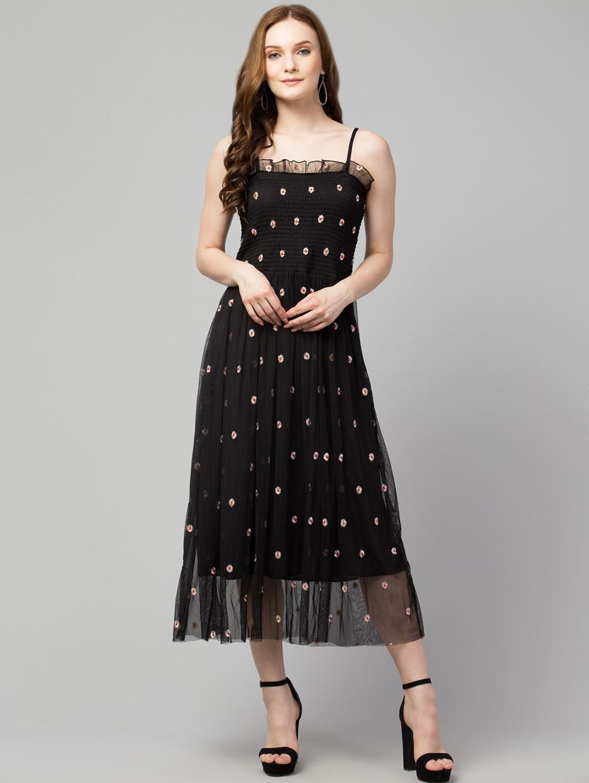 black solid with worl shoulder strap dress - 20341063 - Zoom Image - 0